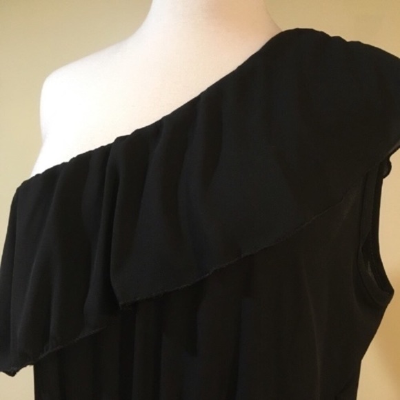 Off One Shoulder Ruffled Chiffon Jumpsuit w Belt - Picture 6 of 6
